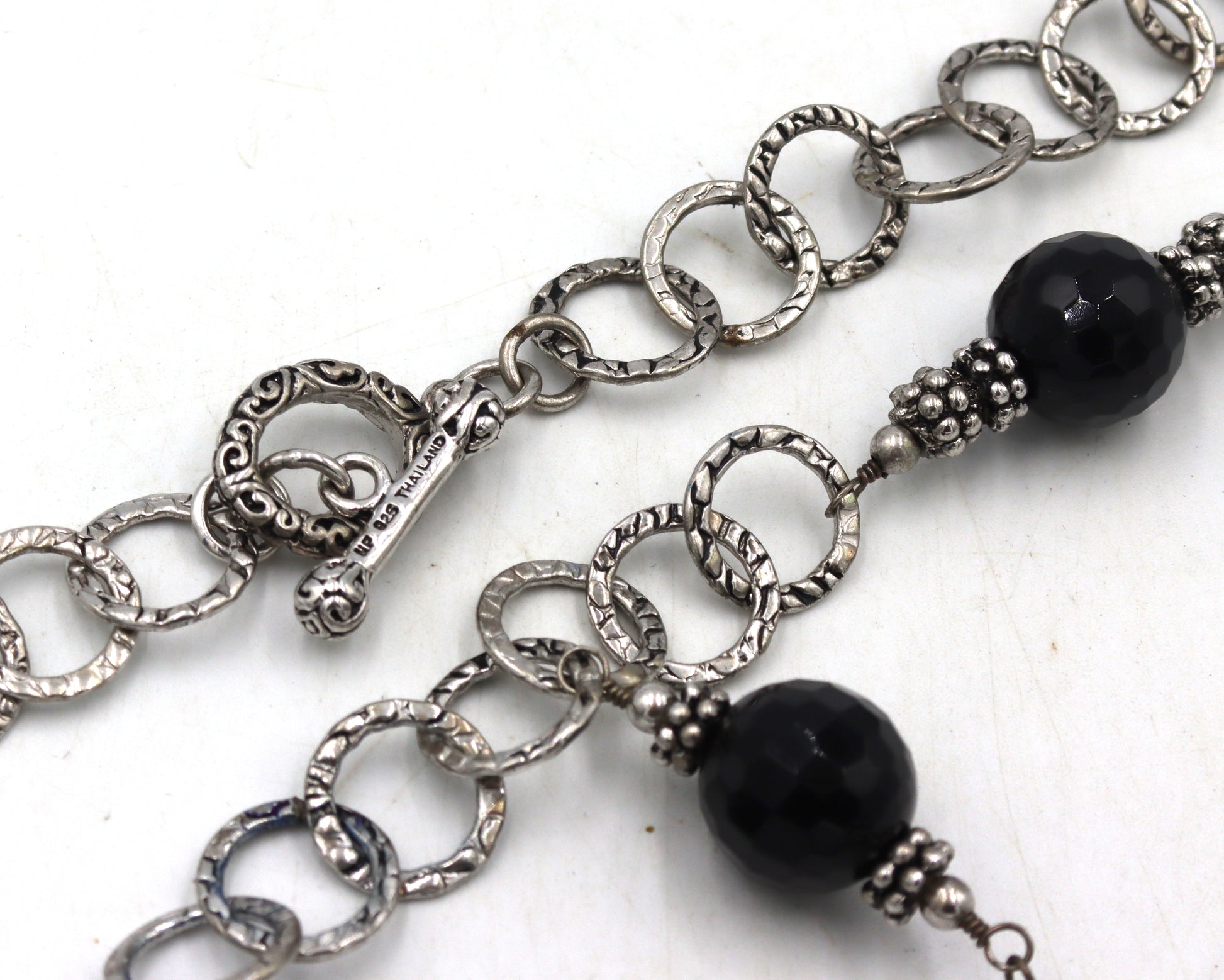 925 Sterling silver black onyx lariat necklace