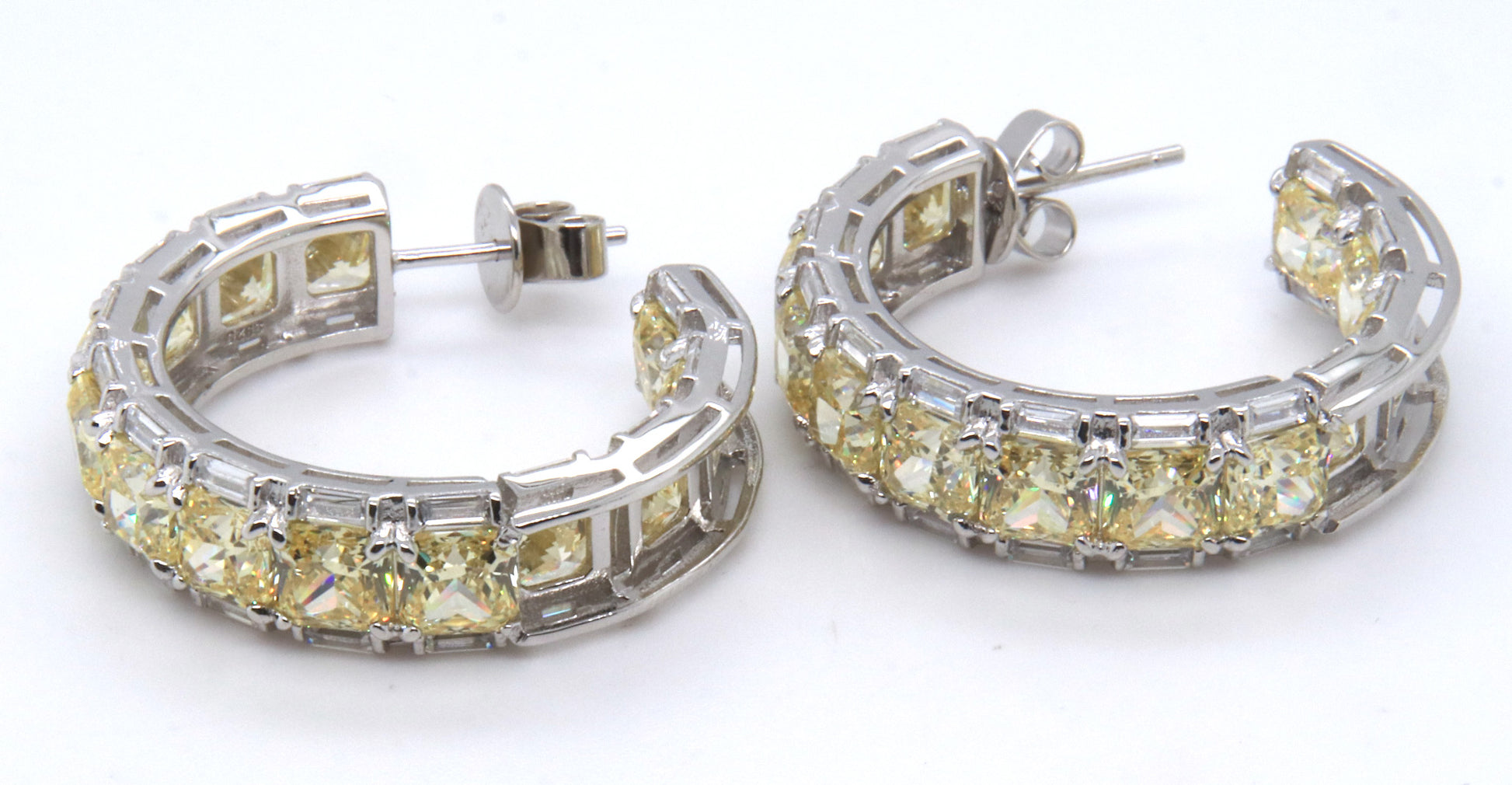 925 Sterling Silver Yellow Cubic Zirconia Hoop Earrings