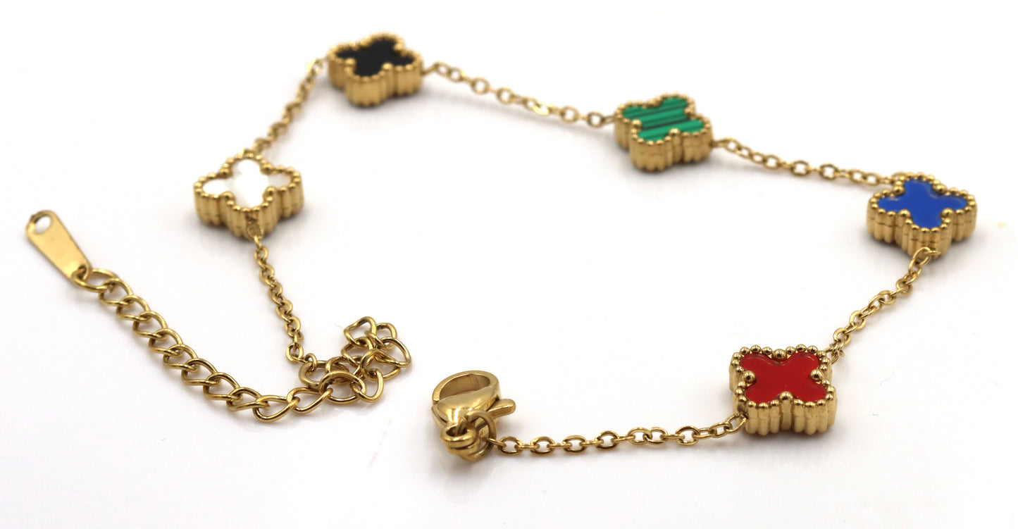 Stainless steel multi color clover bracelet