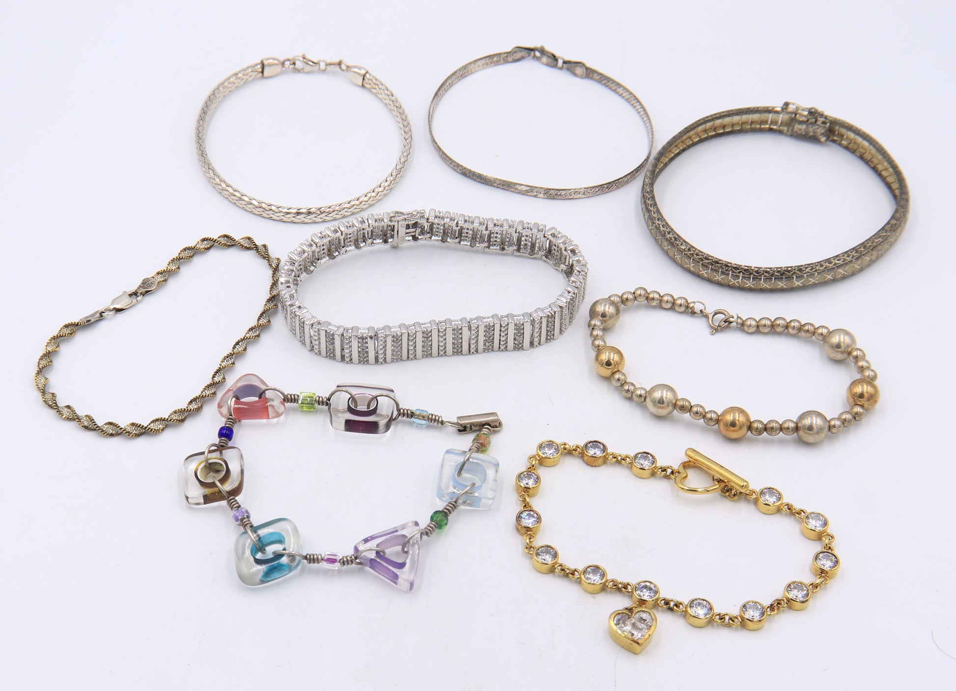Group Lot of 8 Vintage 925 Sterling Silver Bracelets