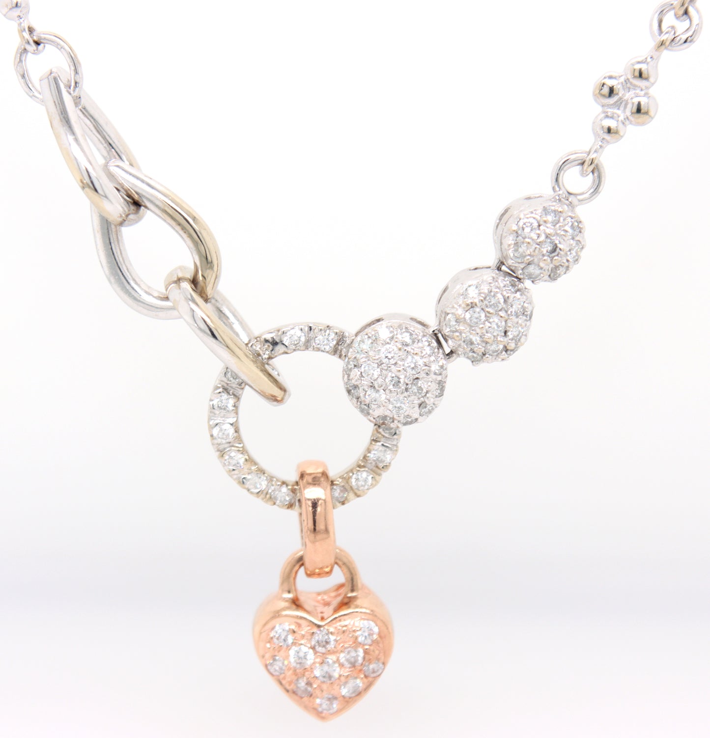 14kt White gold pave diamond station necklace