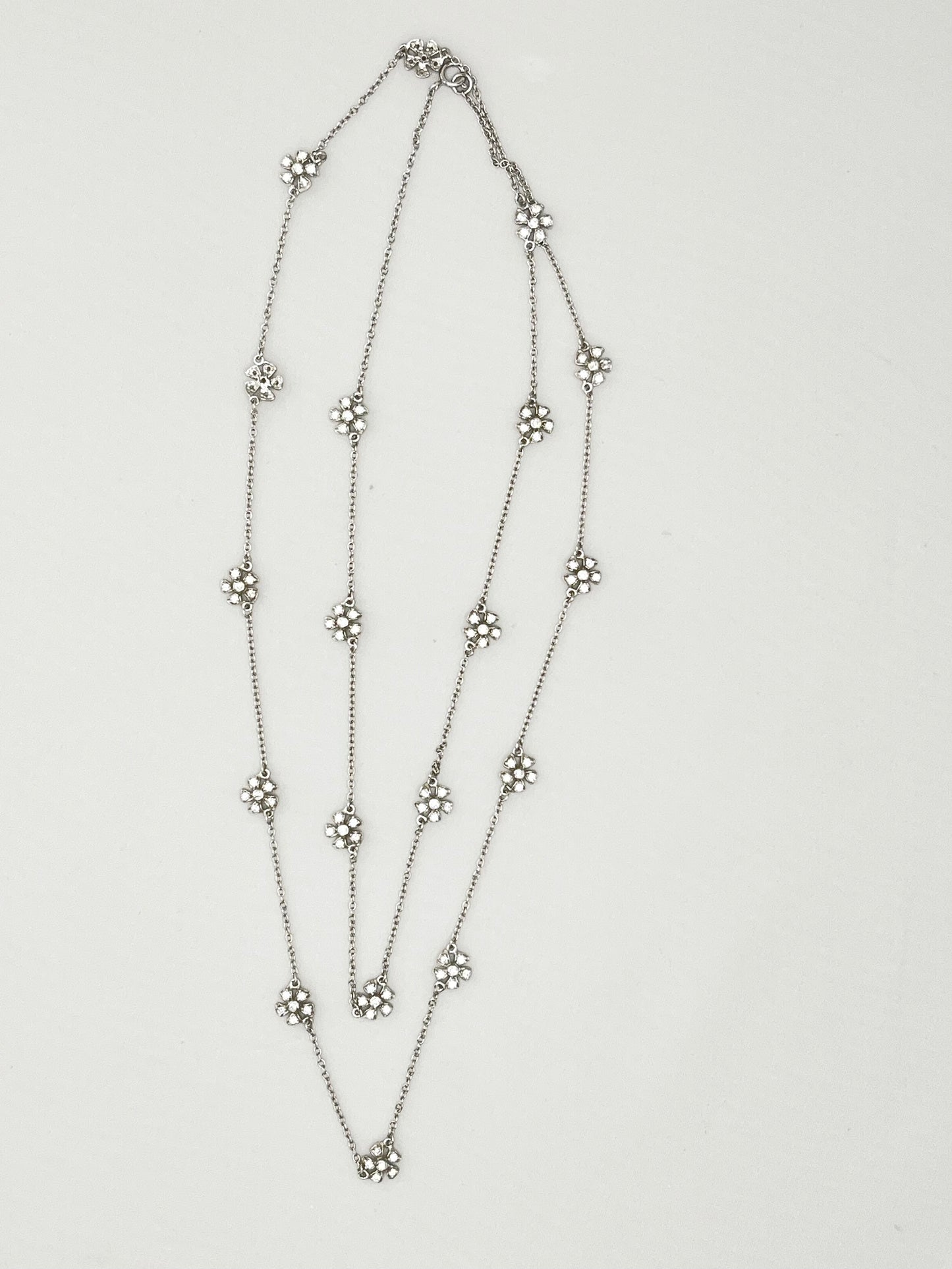 925 Sterling Silver Gardenia Flower Long Necklace with CZ  Details