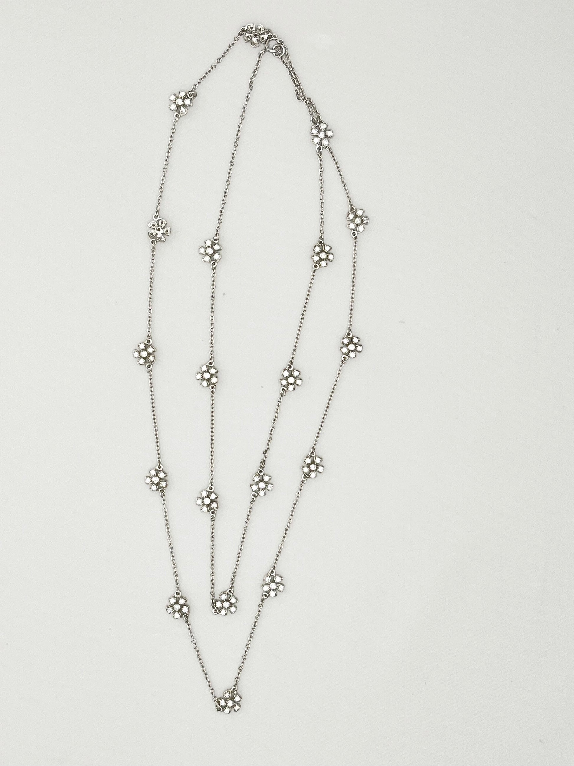 925 Sterling Silver Gardenia Flower Long Necklace with CZ  Details