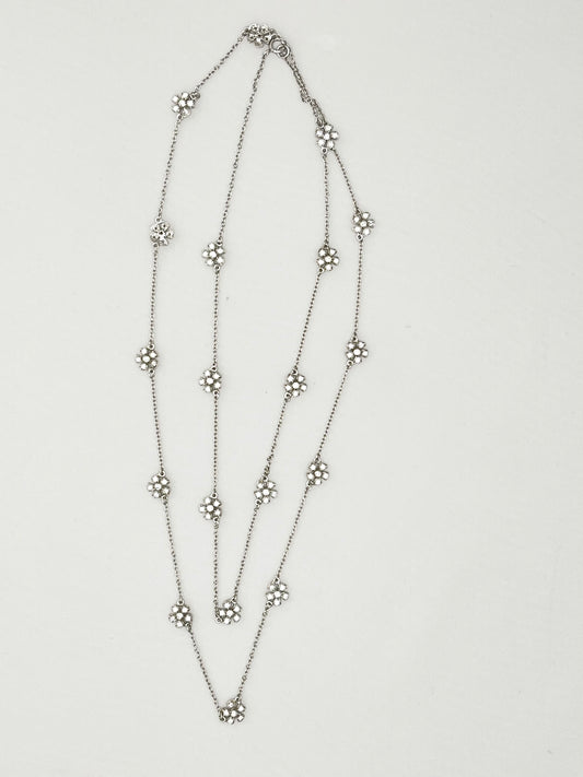 925 Sterling Silver Gardenia Flower Long Necklace with CZ  Details