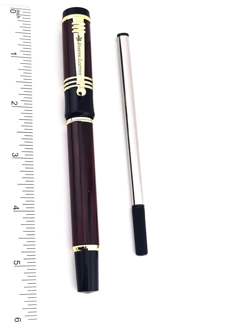 Pierre Lorren Antique Meander Rollerball Pen Set – 18K Gold Overlay on Silver Metal, Handmade Engrav