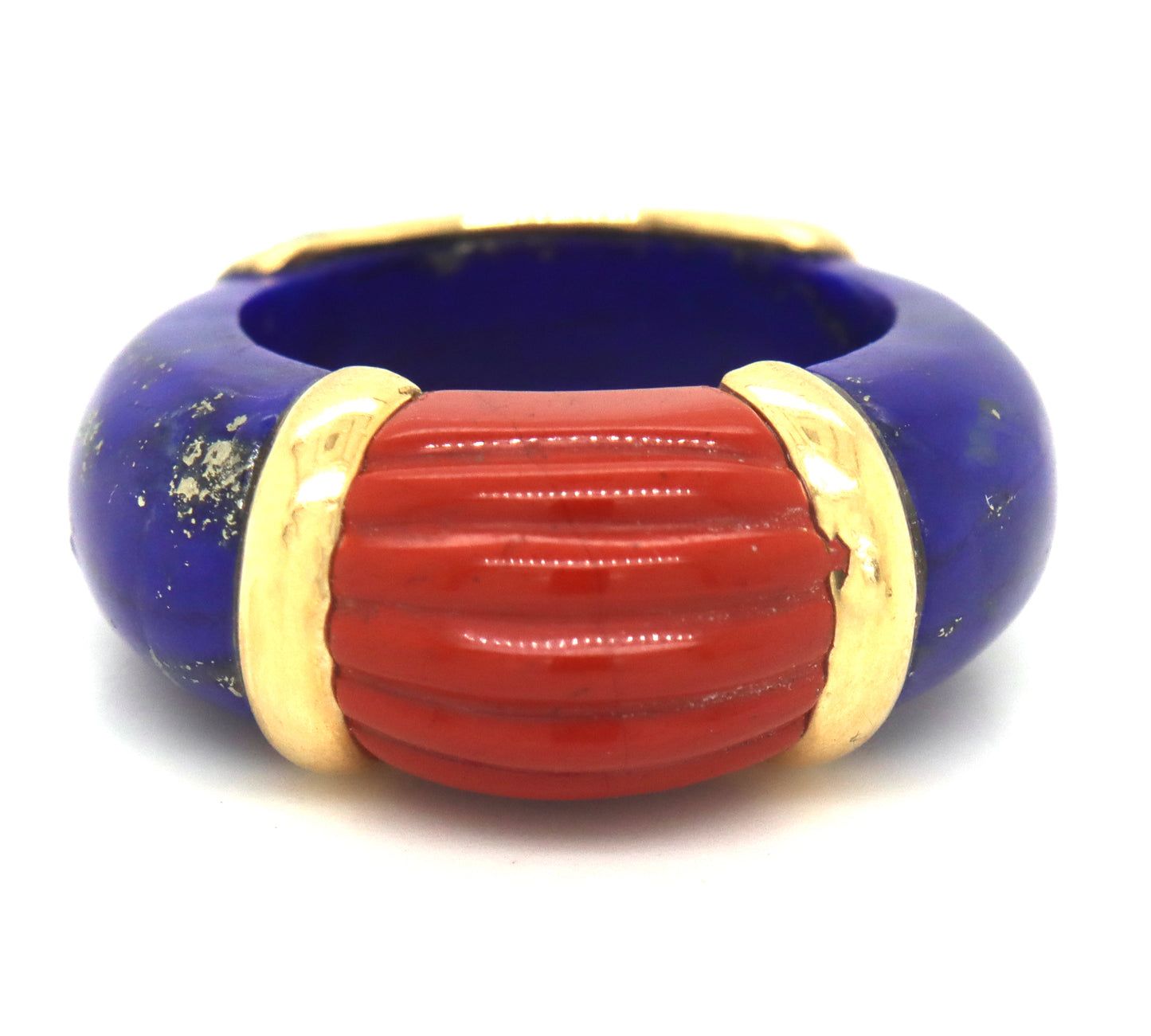 14kt Yellow gold Lapis and Coral ring