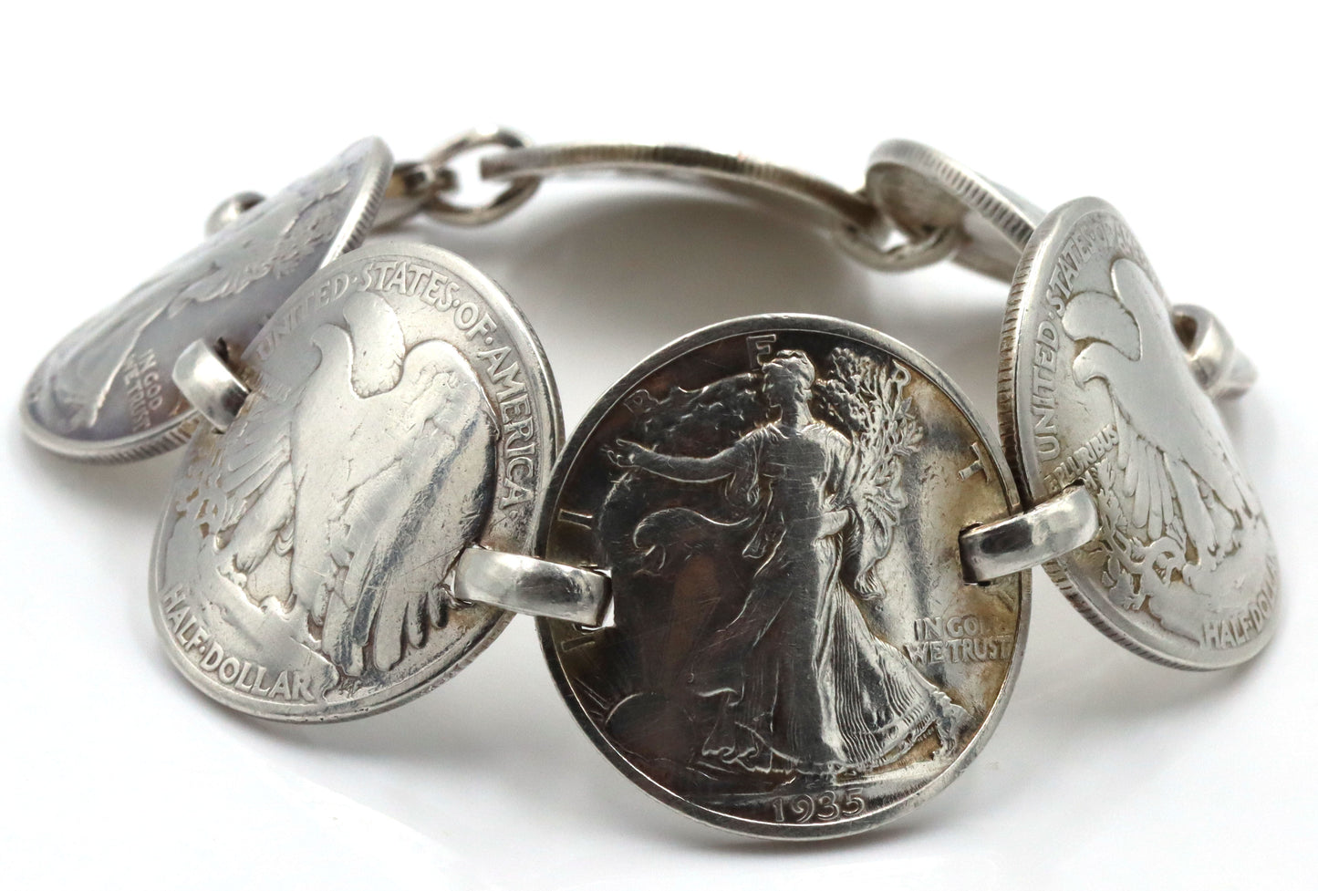 1942 Half dollar link bracelet in sterling silver