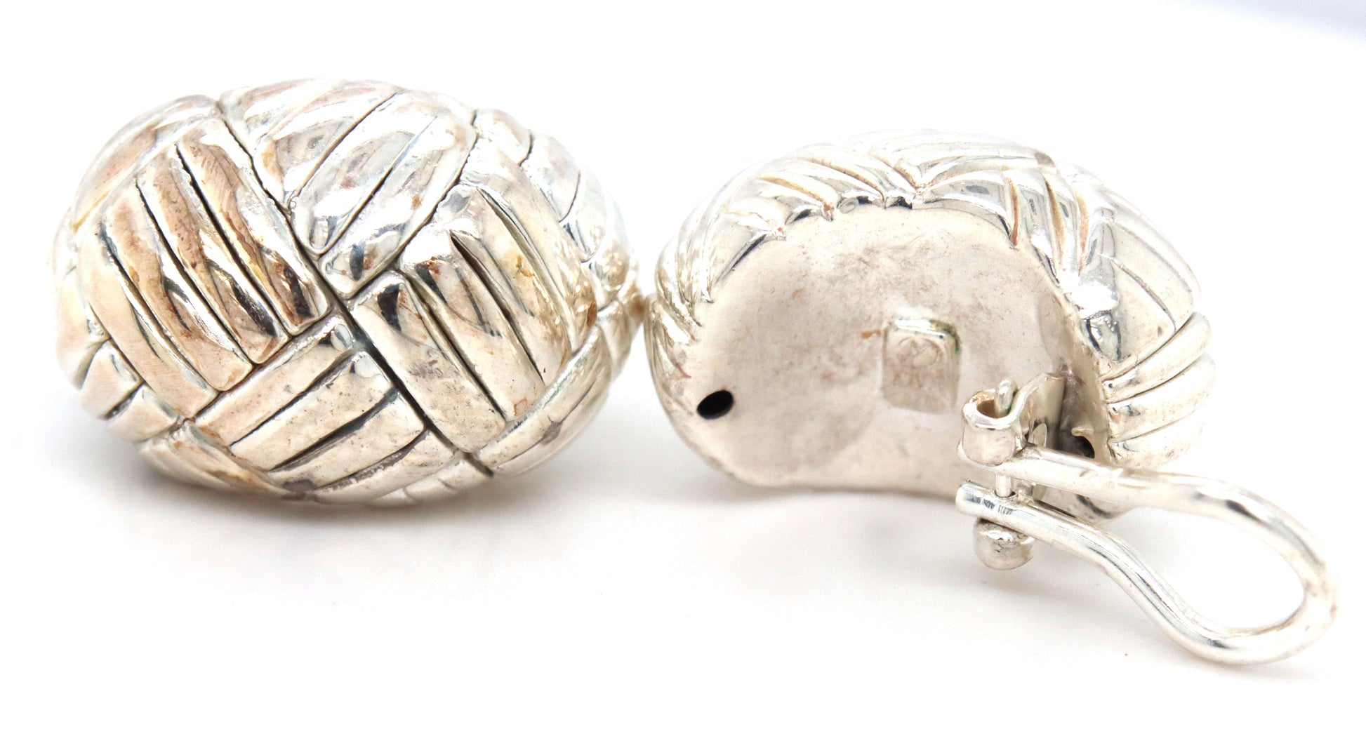 925 Sterling silver Woven look omega earrings
