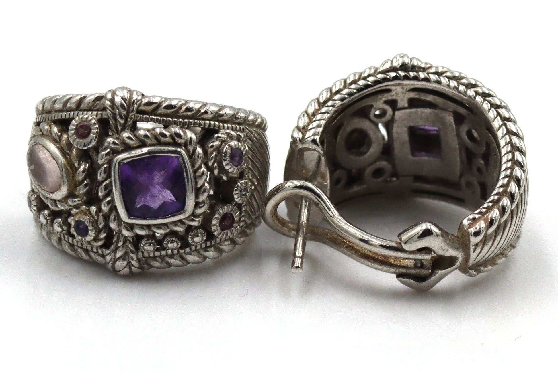 Judith Ripka 925 Silver Silver Amerthyst , Moonstone Earrings