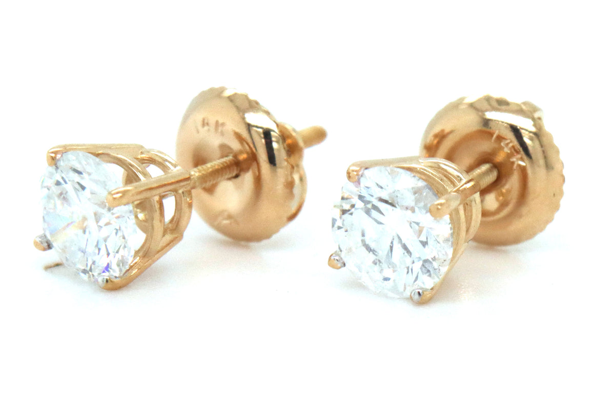 14kt Yellow gold 1.02ctw round brilliant cut diamond stud earrings