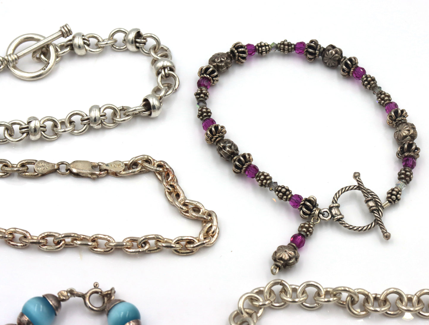 Group lot of 5 vintage 925 sterling silver bracelets