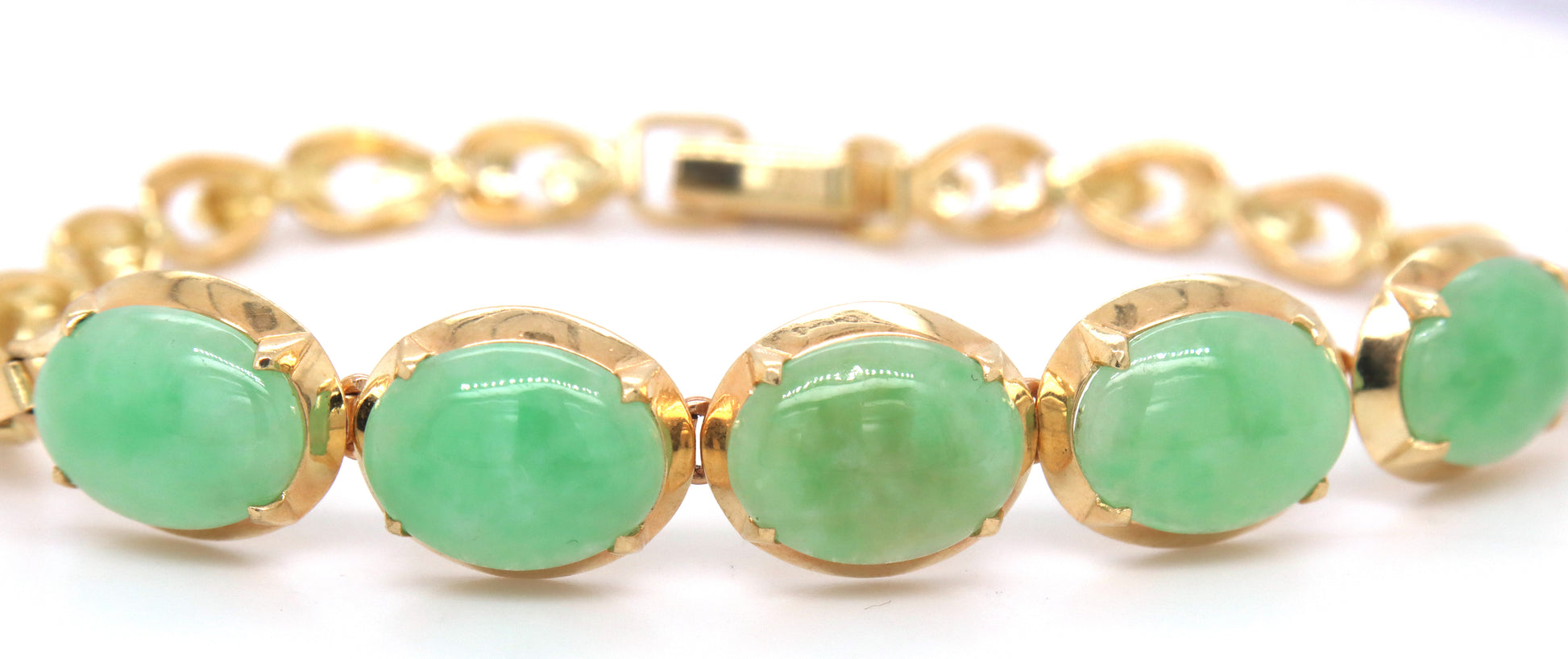 14kt Yellow gold green Jade link bracelet