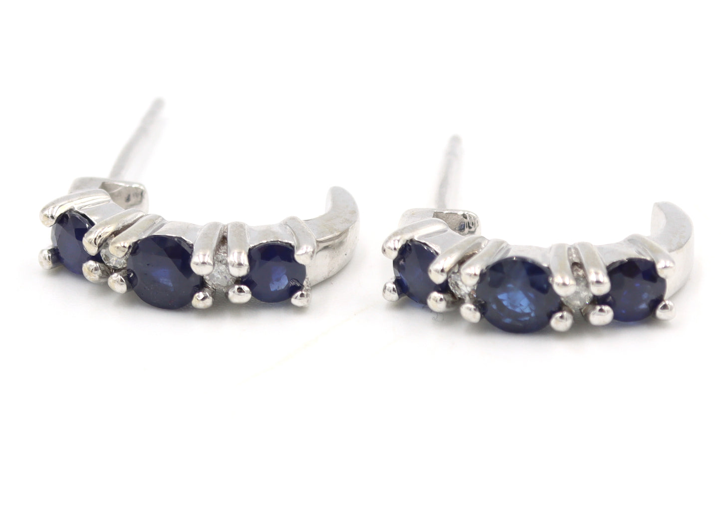 14kt White gold sapphire and diamond J hoops