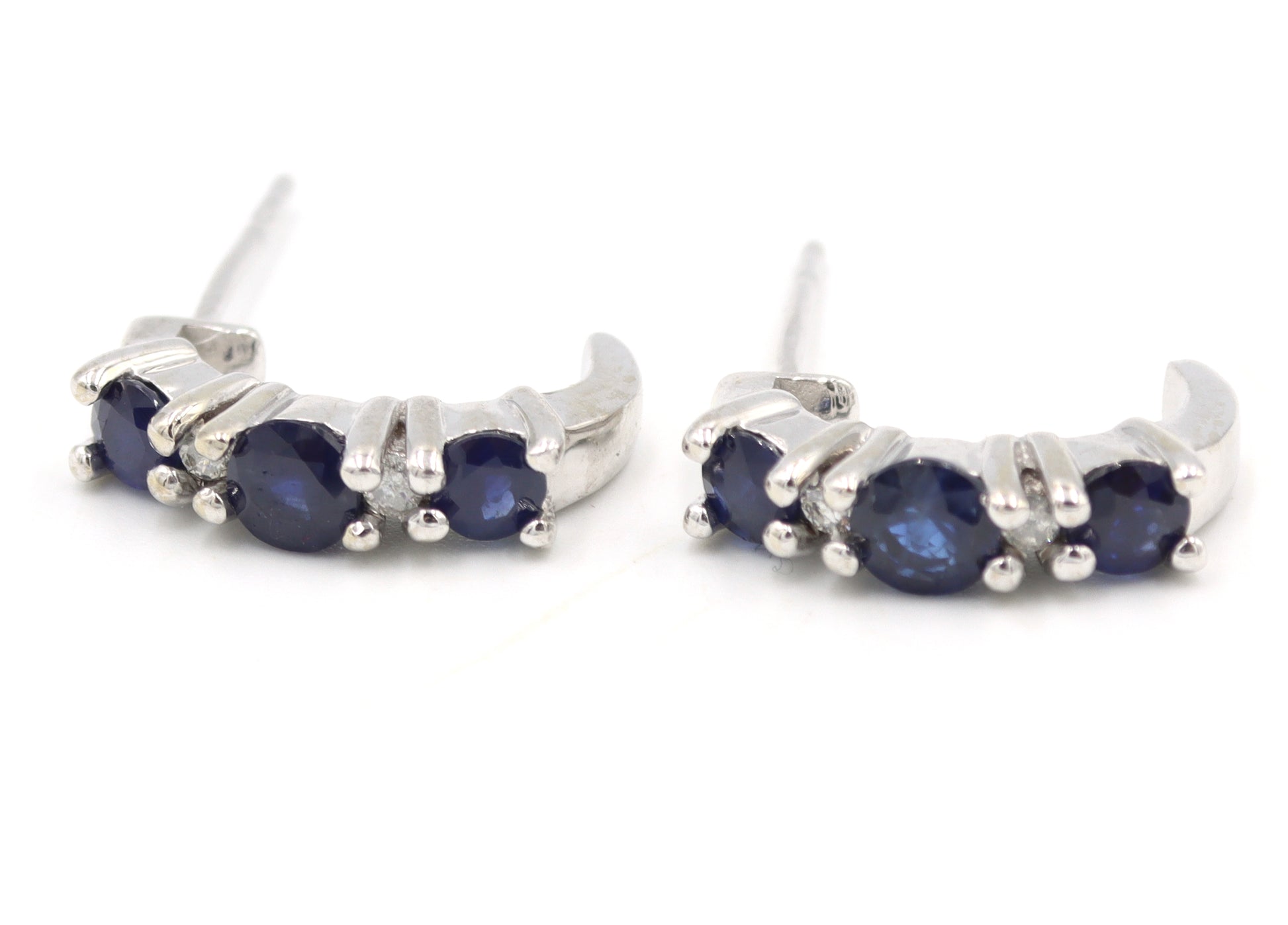 14kt White gold sapphire and diamond J hoops