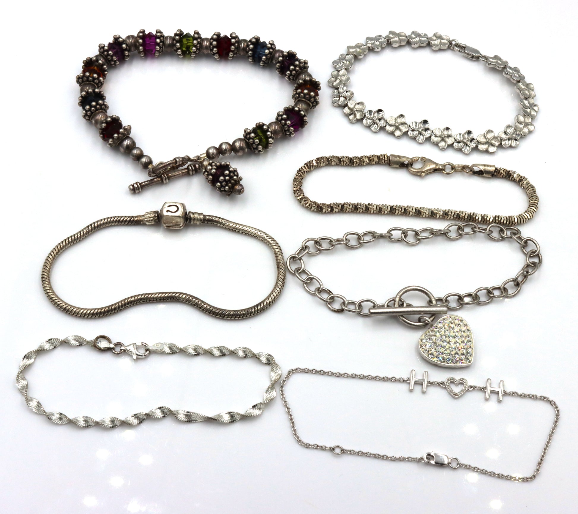 Group lot of 7 vintage 925 sterling silver bracelets
