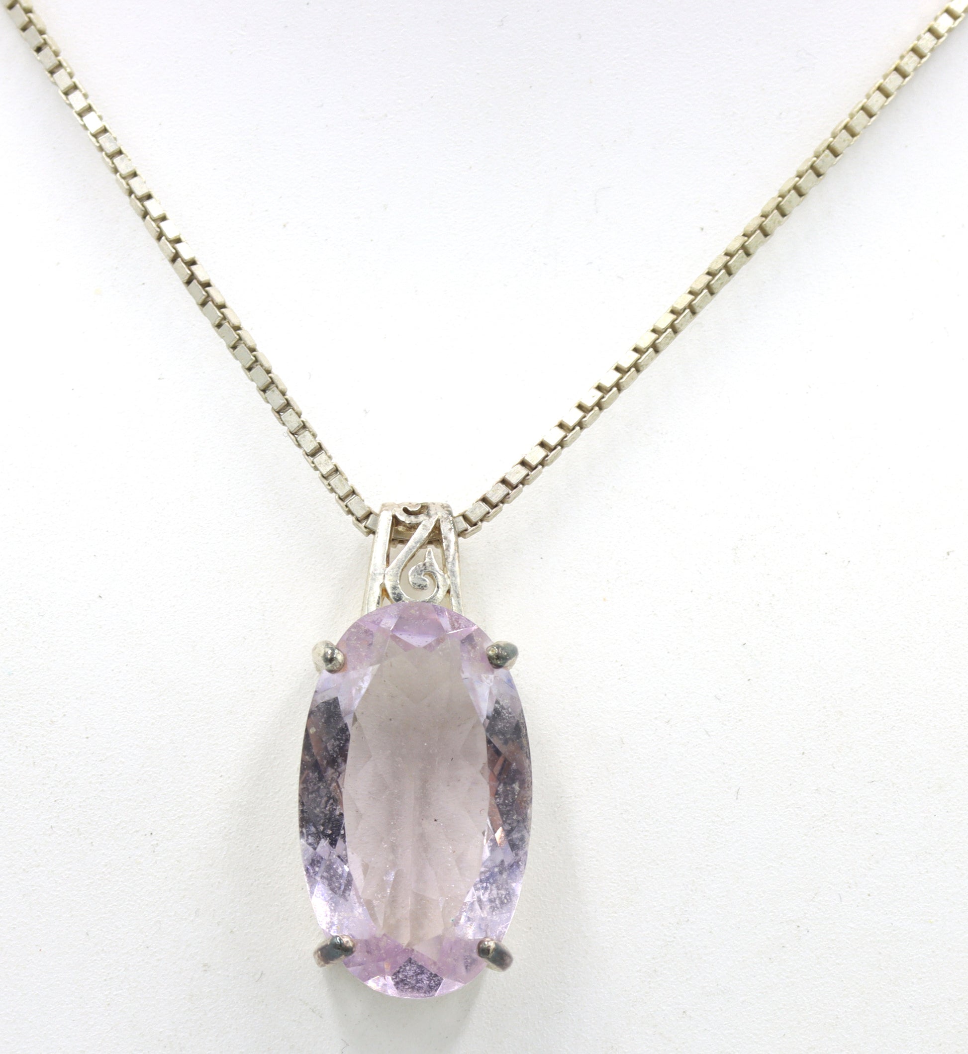Vintage 925 sterling silver crystal pendant on Italian box chain