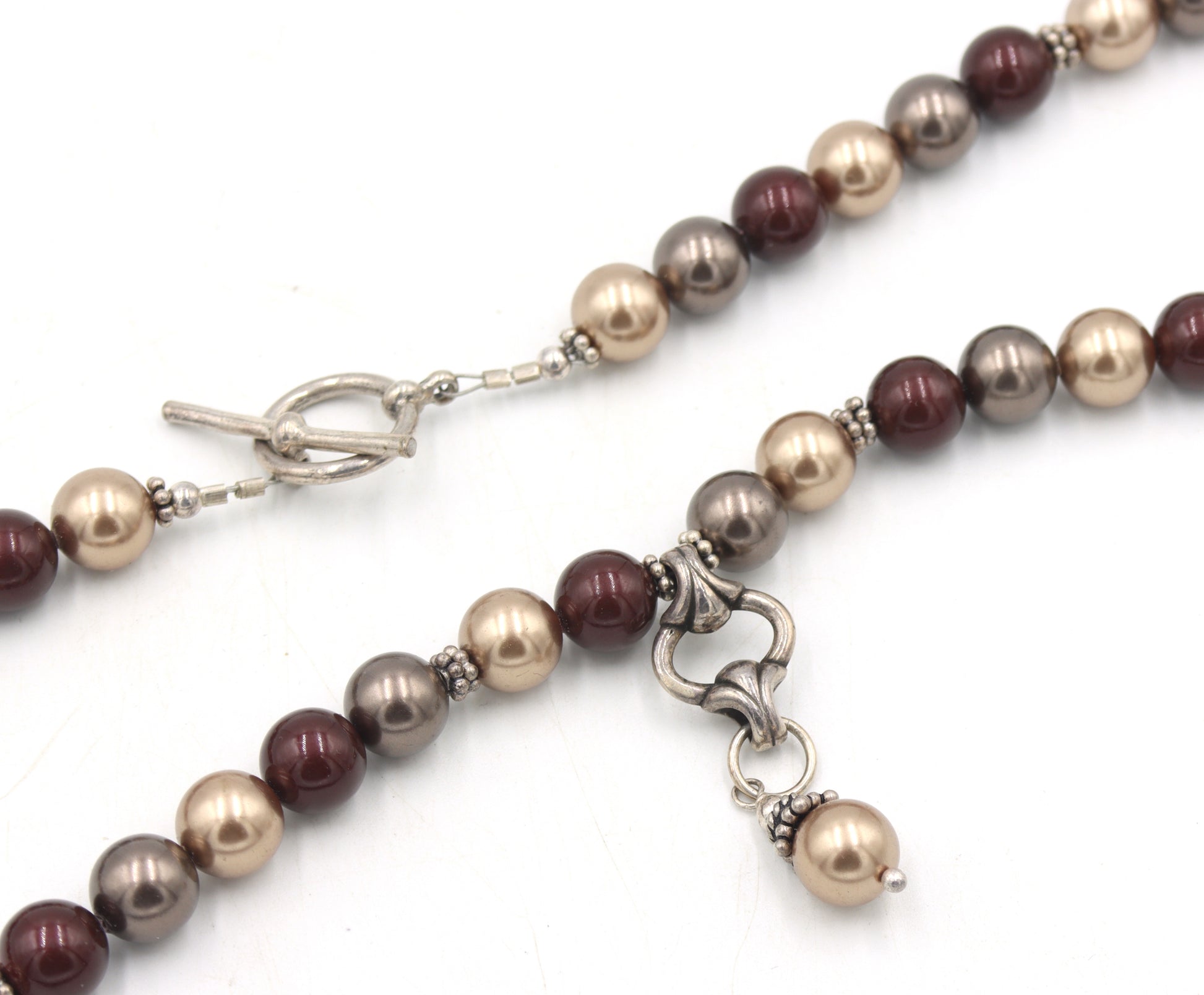 Vintage 925 sterling silver pearl and silver beaded necklace