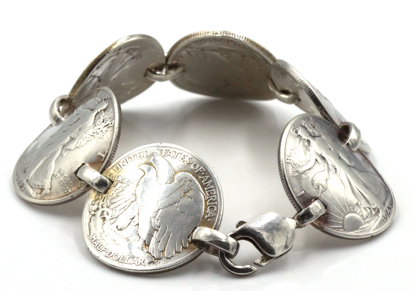 1942 Half dollar link bracelet in sterling silver