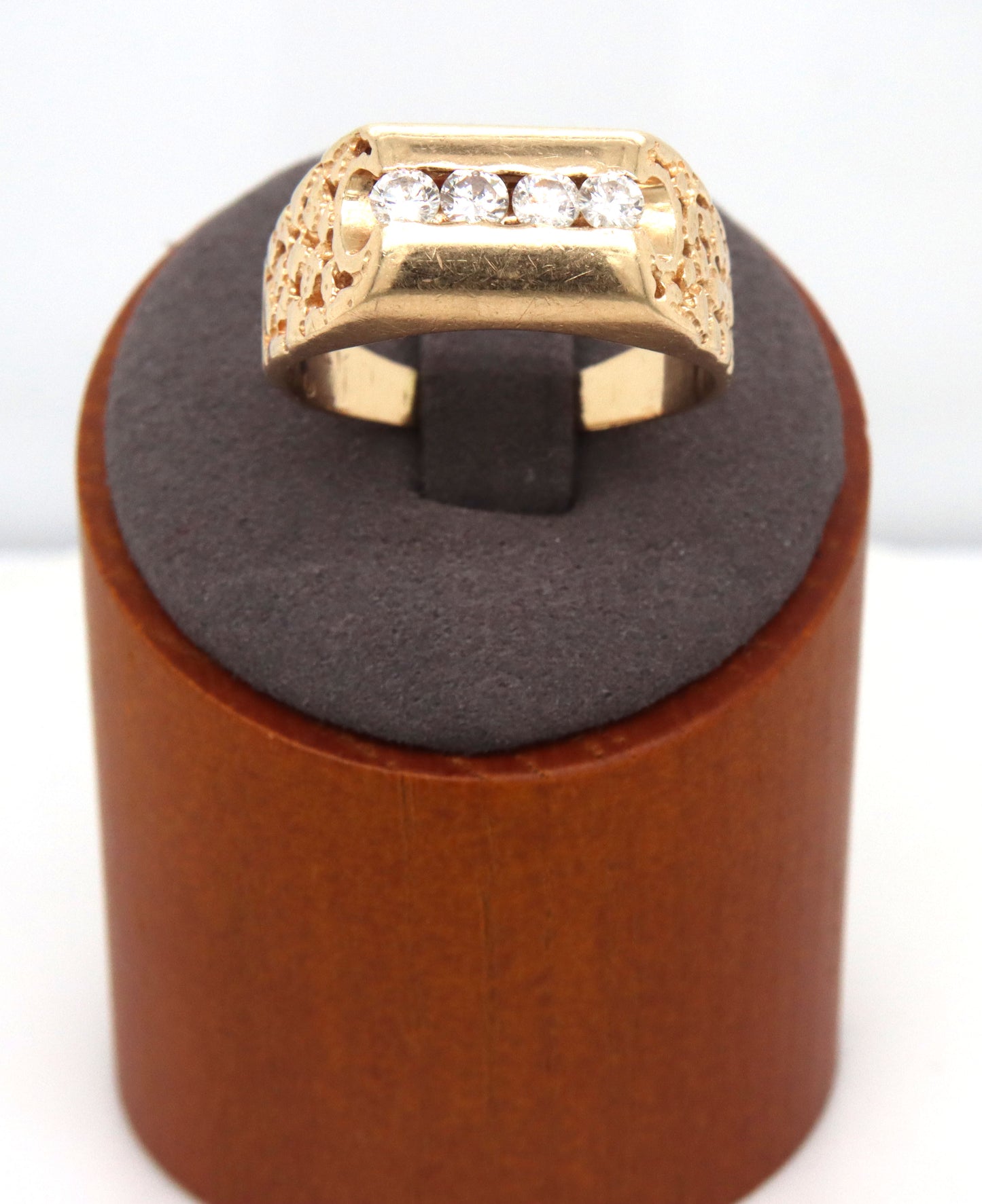 Interesting Man's 14K YG 4 Diamond Ring