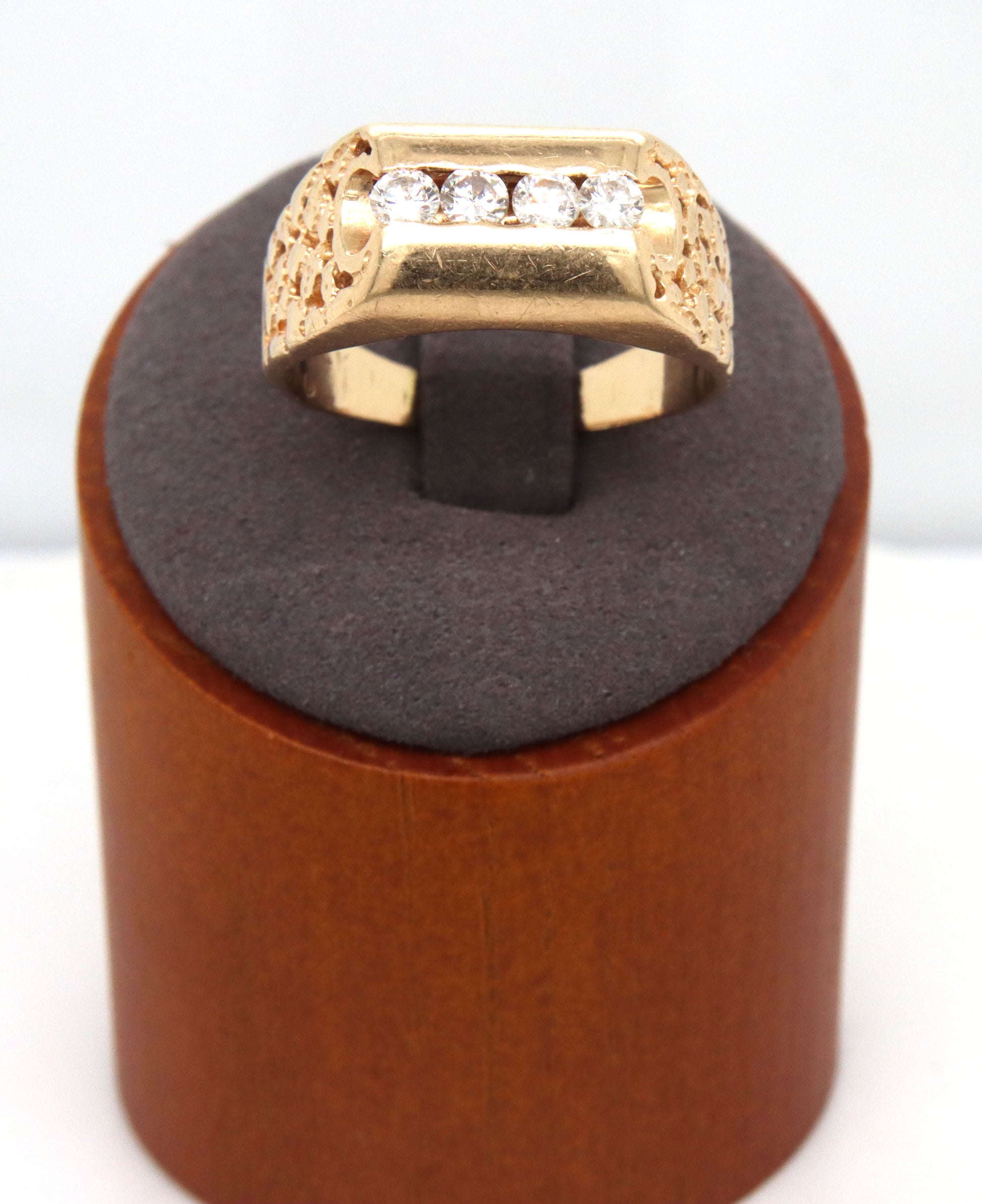 Interesting Man's 14K YG 4 Diamond Ring