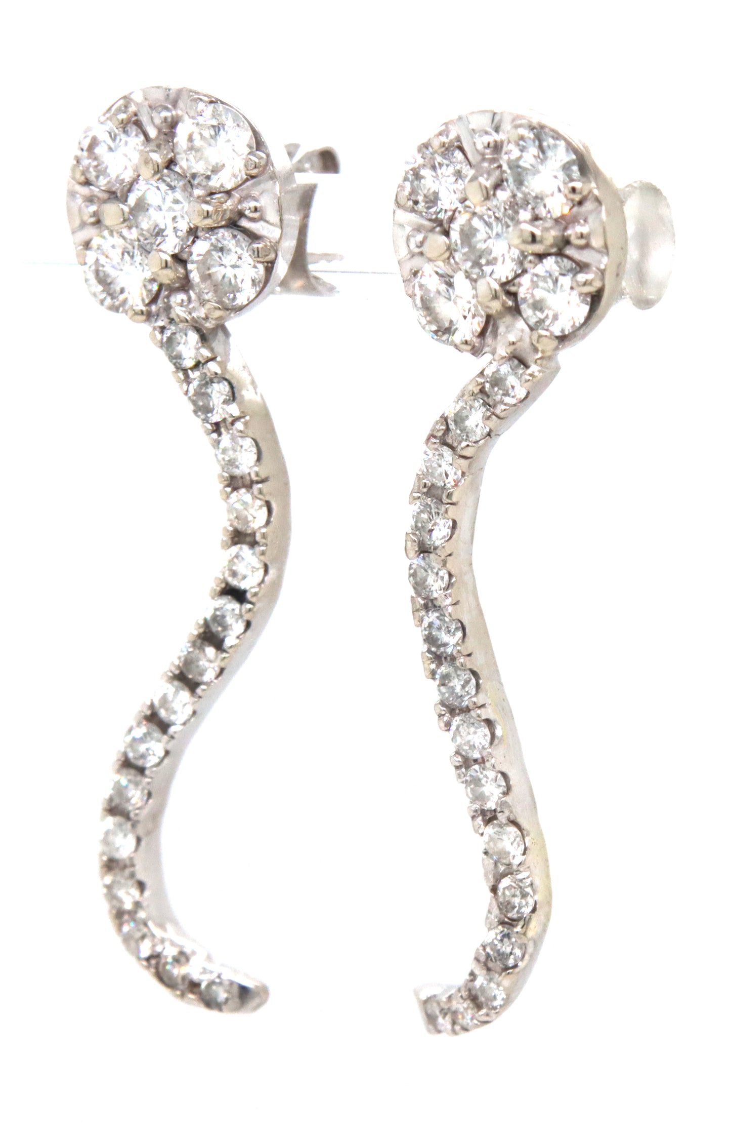 14kt White gold 2ctw diamond cluster swirl post earrings
