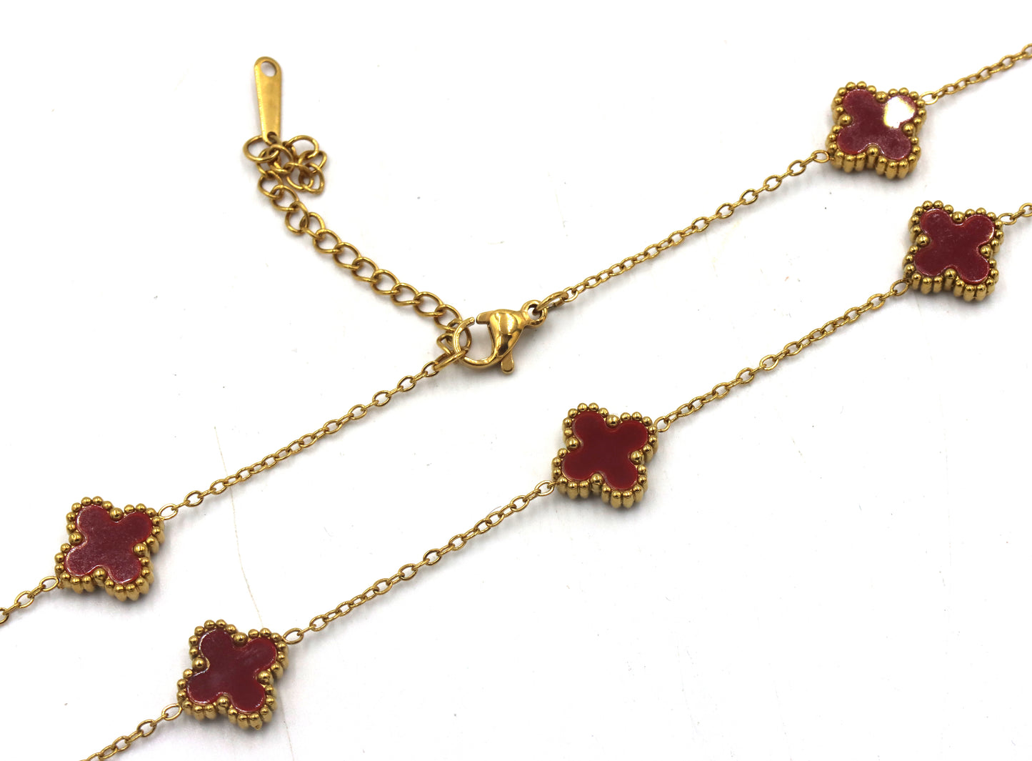 Gold plated clover station adjustable necklace
