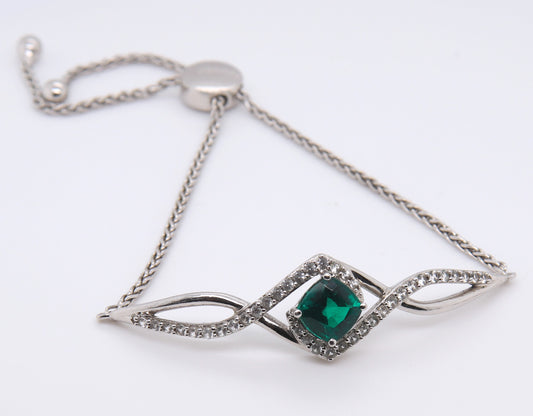 Sterling Silver Green and White Cubic Zirconia Bracelet