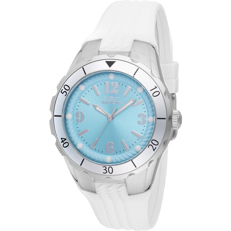 Invicta Angel Womens Quartz Light Blue Dial White Silicone Strap Watch