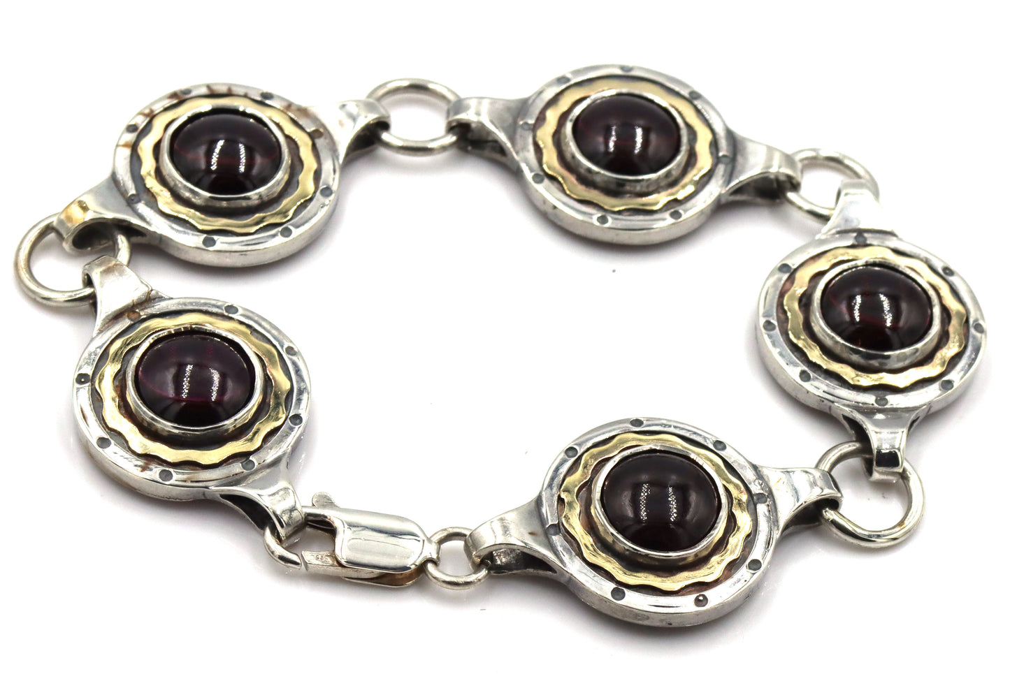 925 Sterling silver Garnet Cab 2 tone bracelet
