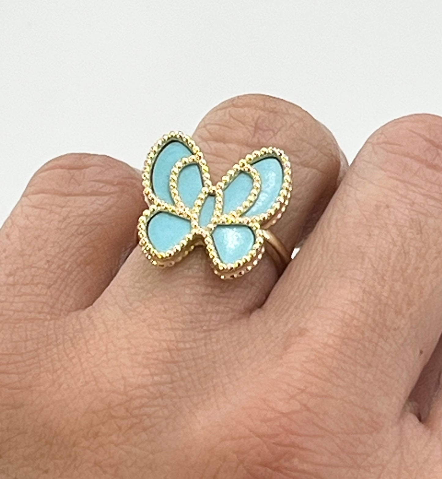 925 Sterling Silver Butterfly Turquoise Color Inlay Ring