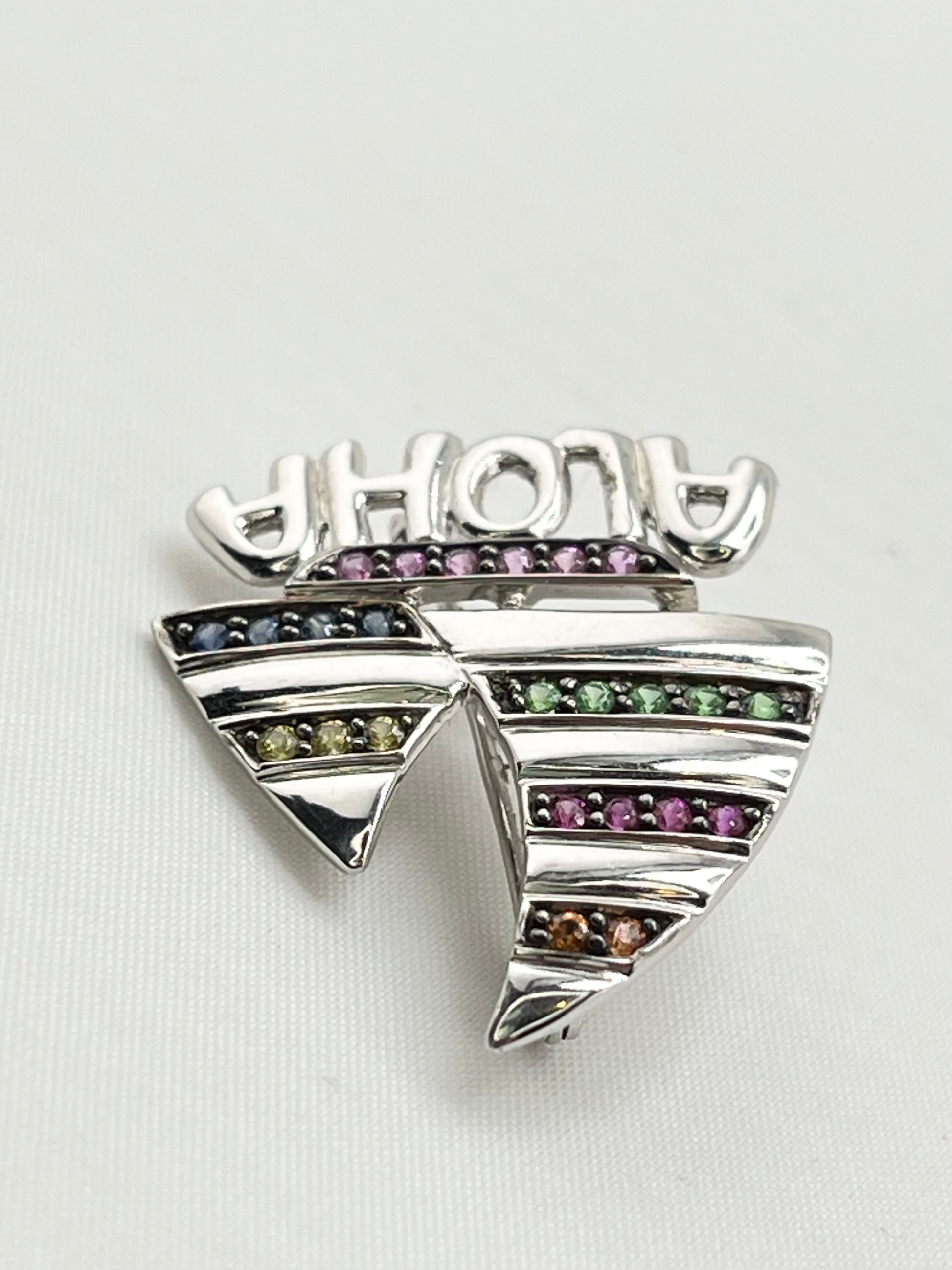 14KT White Gold Saliboat Aloha Brooch