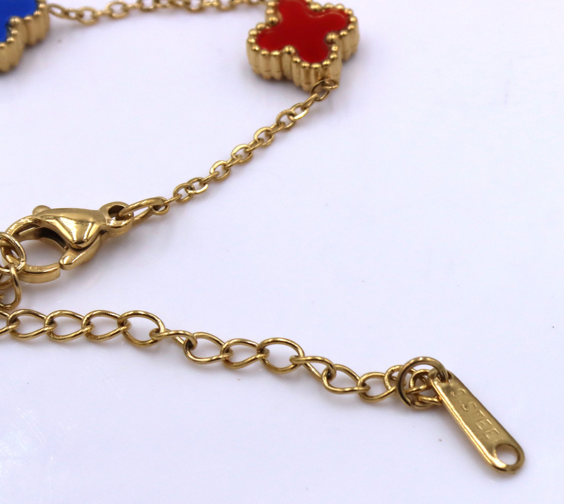 Stainless steel multi color clover bracelet