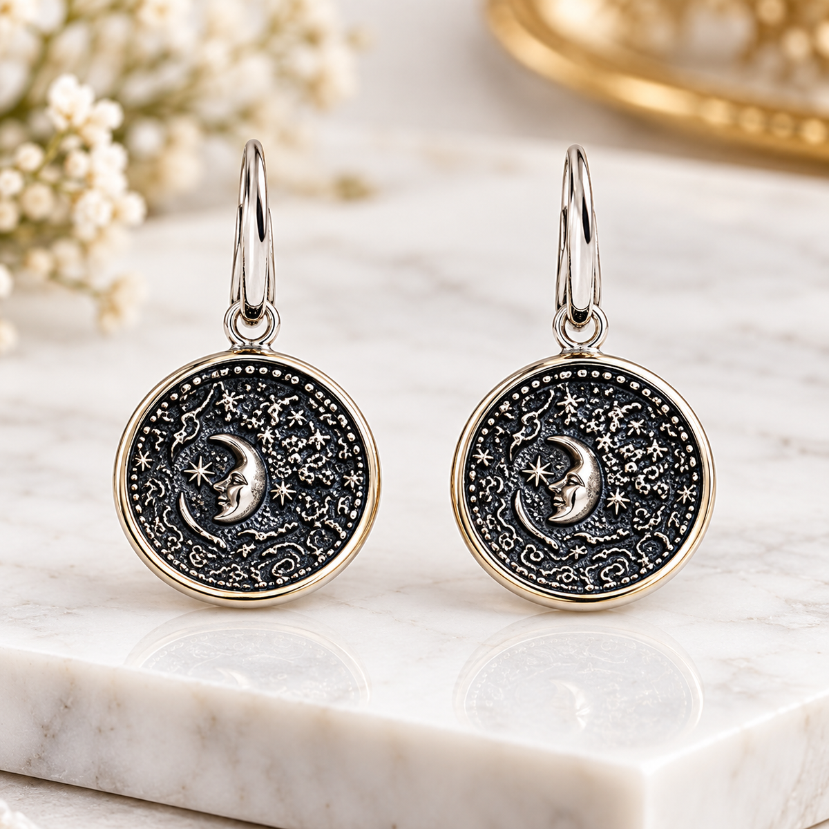 925 Sterling Silver Ancient Coin Drop Earrings