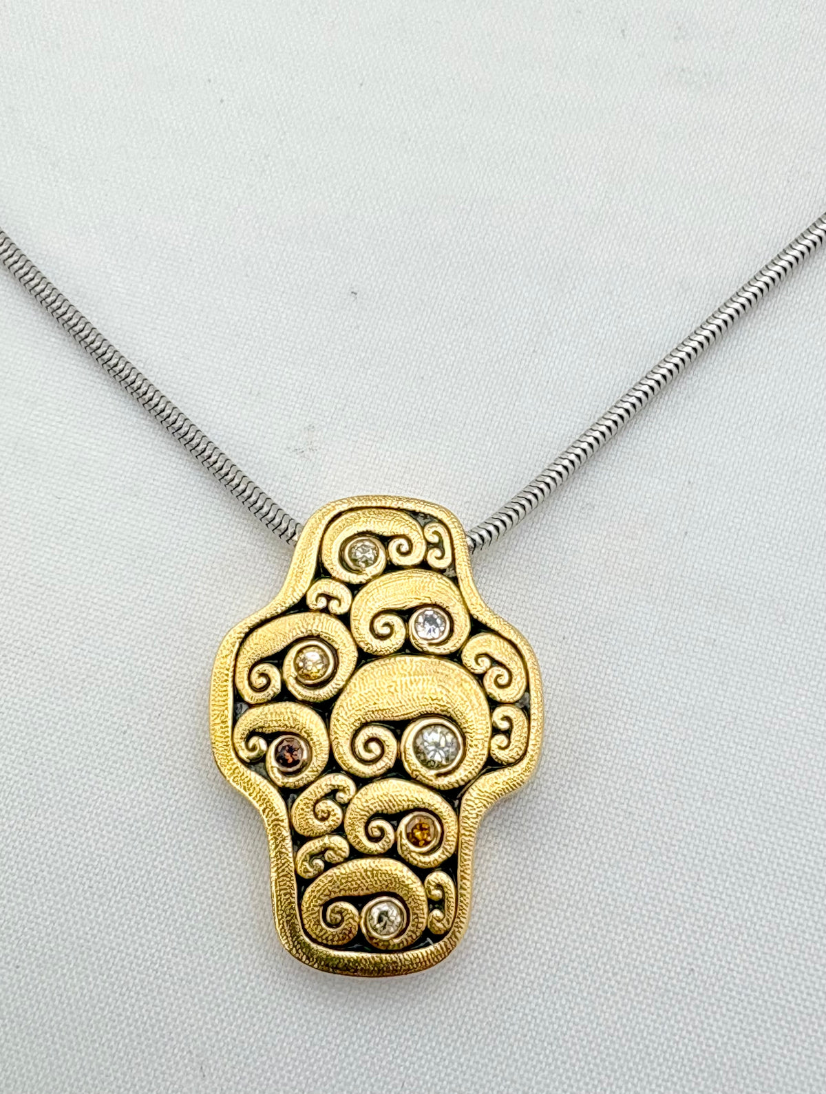 18KT Yellow Gold And Natural Color Diamond Alex Sepkus Little Lambs Cross Pendant With Solid Platinu