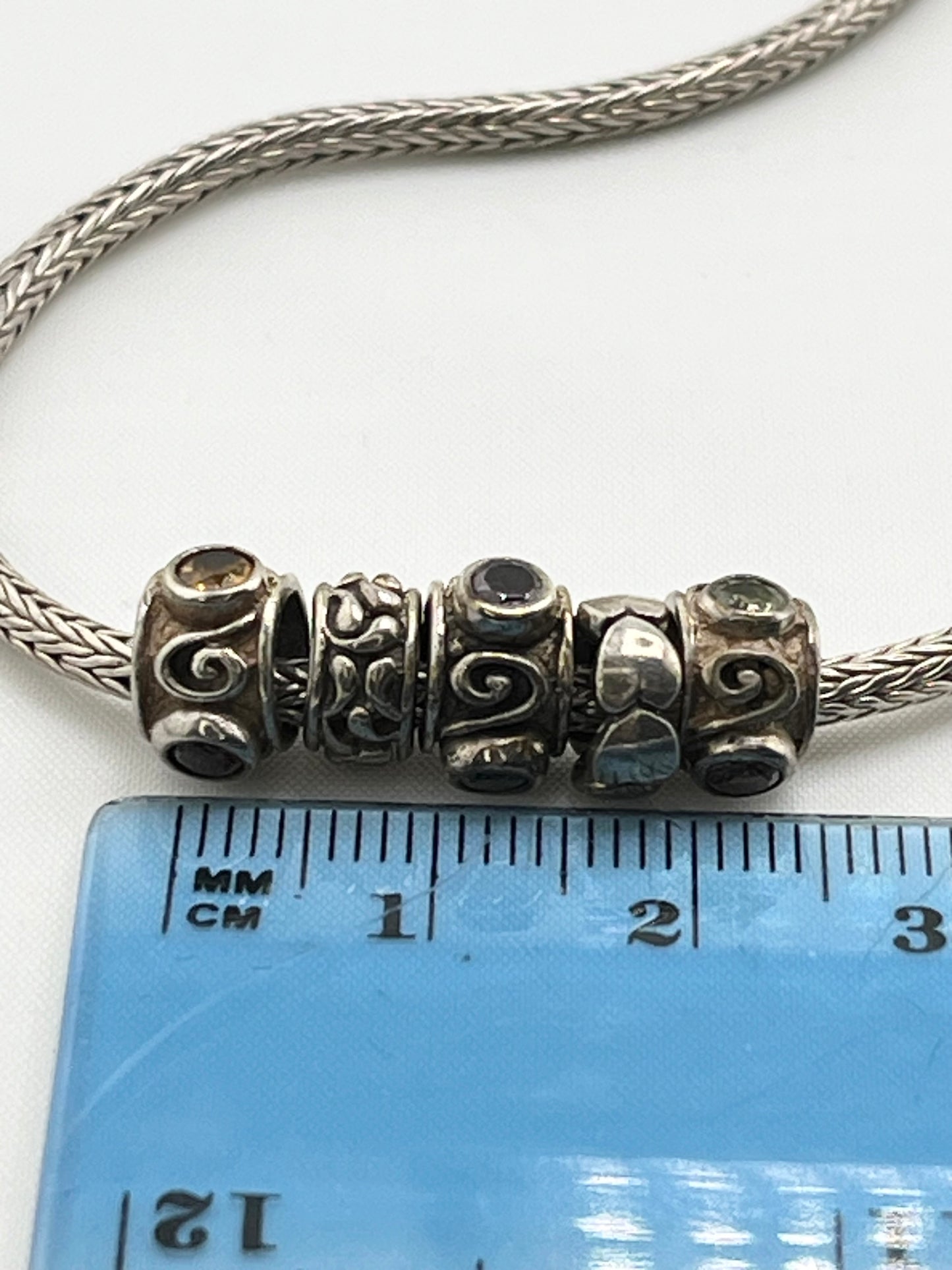 925 Sterling Silver Samuel B Braided Chain With Gemstone Charm Beads Necklace
