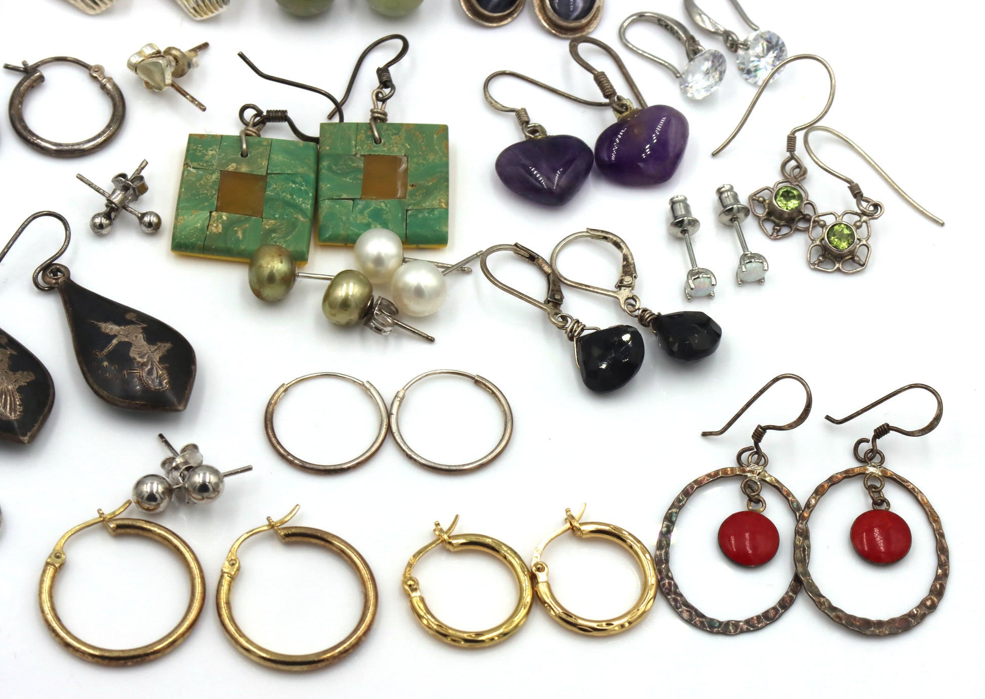 Group lot of vintage 925 sterling silver stud and dangle earrings