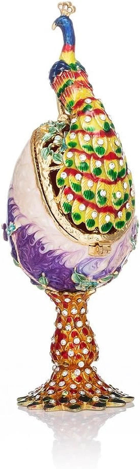 Hand-Painted Peacock Style Fabergé Egg Enamel Trinket Box