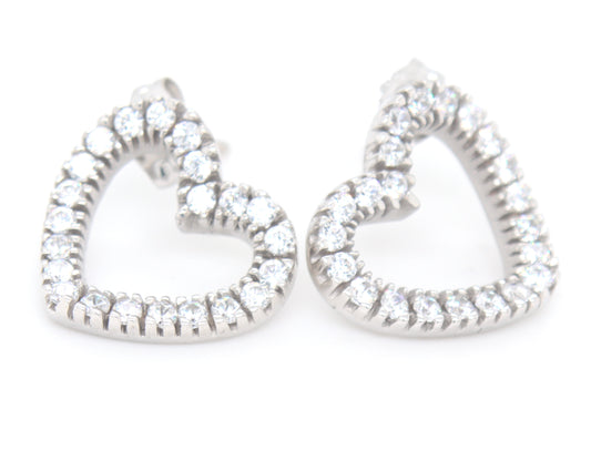 14kt White gold heart shaped CZ earrings