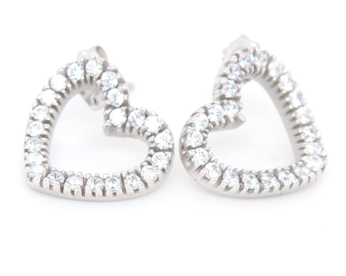 14kt White gold heart shaped CZ earrings