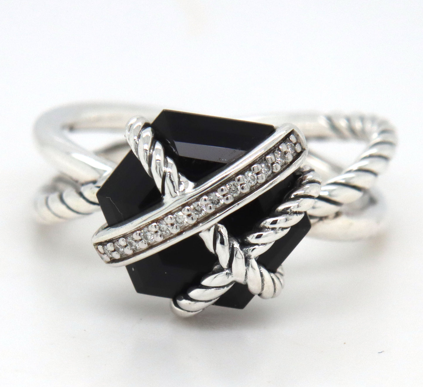 David Yurman black onyx and diamond wrap ring