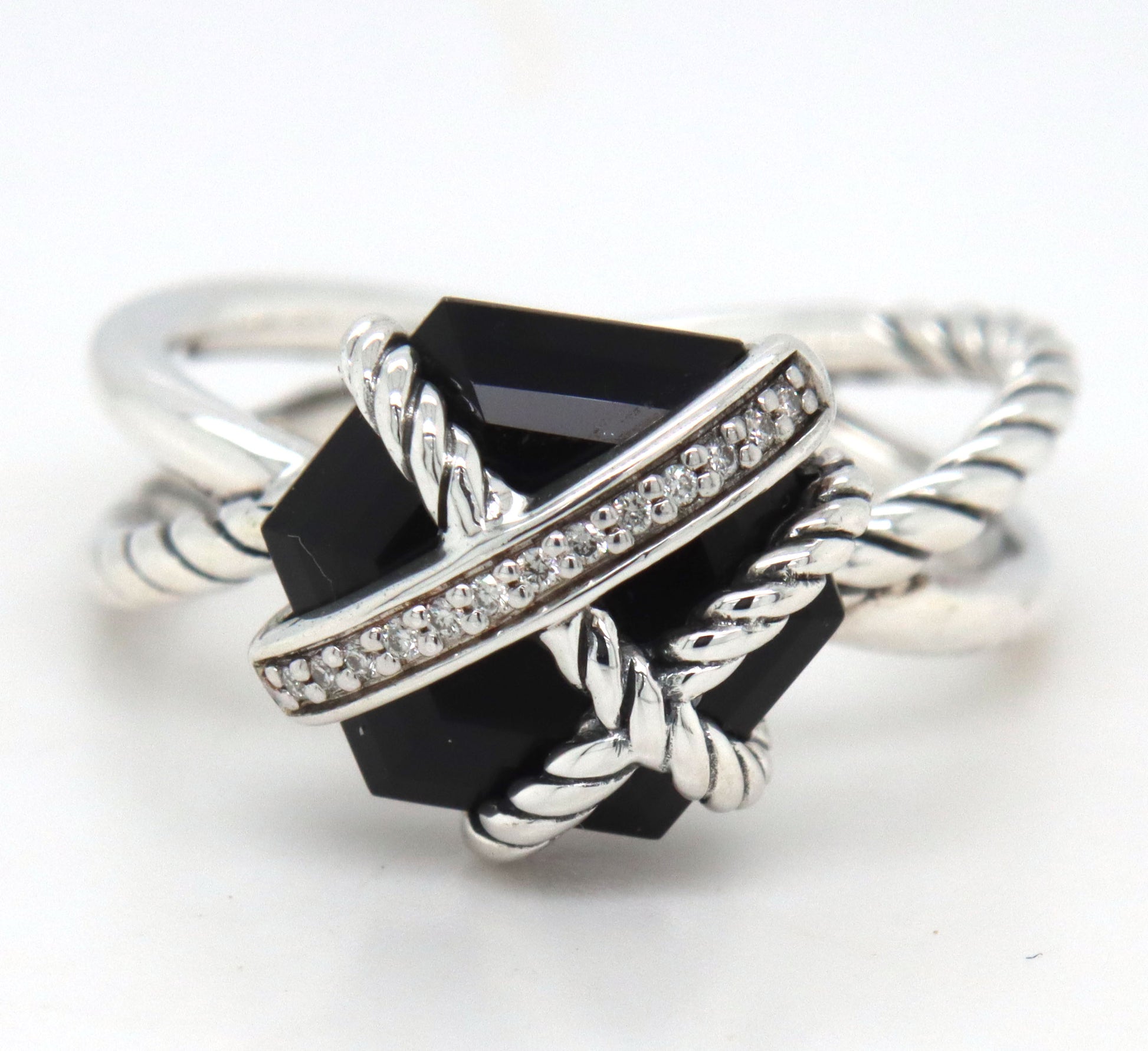 David Yurman black onyx and diamond wrap ring
