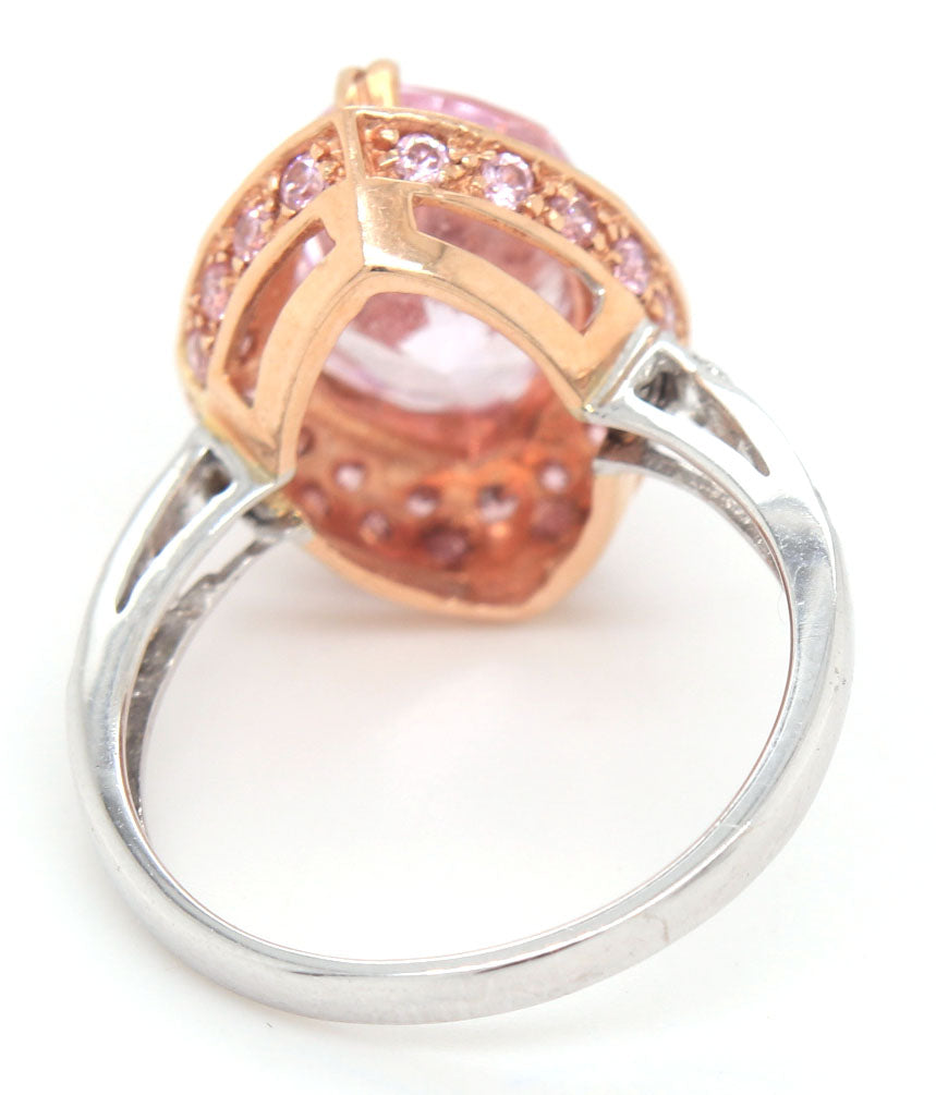 14kt White gold marquise pink topaz with tourmaline and CZ accents ring