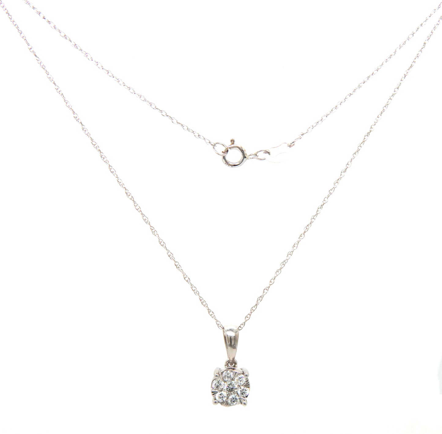 14kt White gold diamond cluster flower pendant on chain