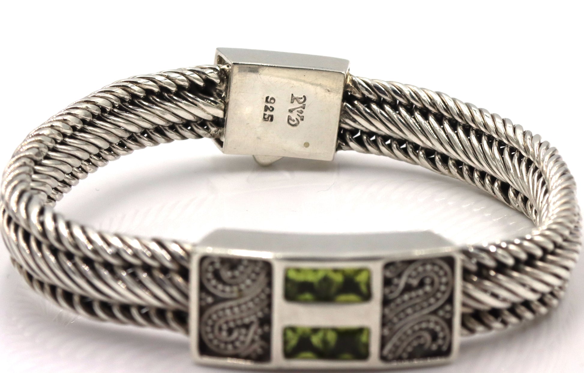 925 Sterling silver signed woven bracelet and cubic zirconia stud earrings