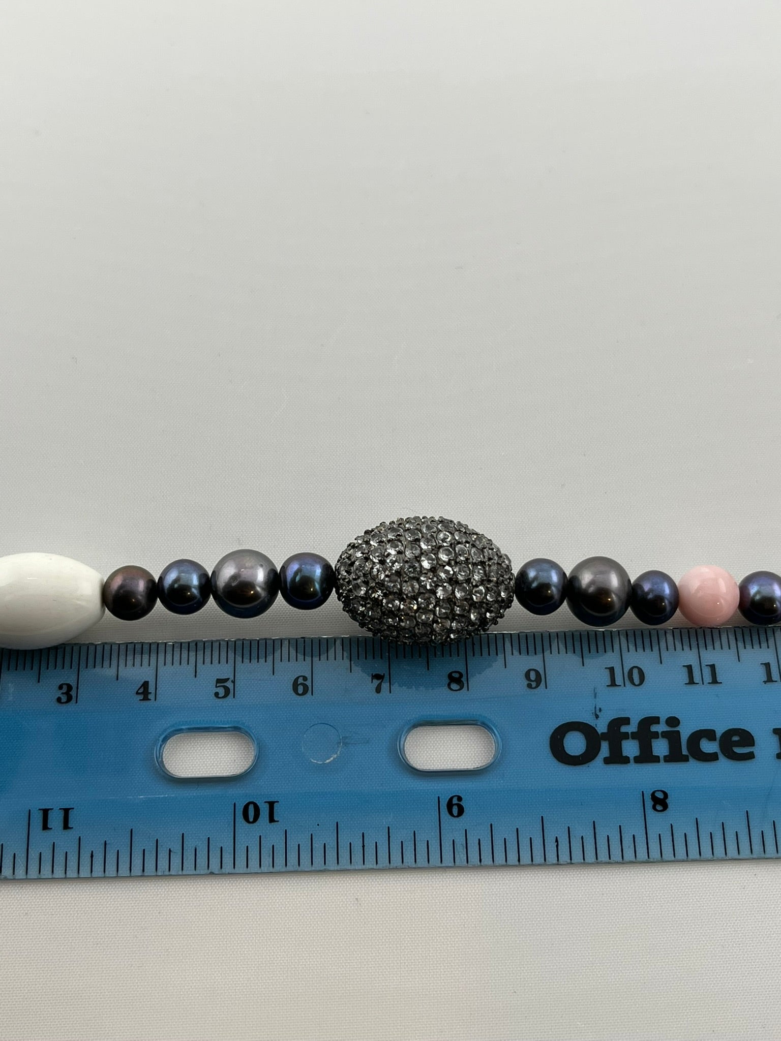 925 Sterling Silver Ross Simons Iridescent Gray And pinK Pearl With Rhinestone Accent Necklace
