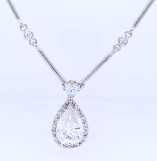 18kt White gold pear shaped laser treated in 0.75ctw bezel set diamond bar necklace