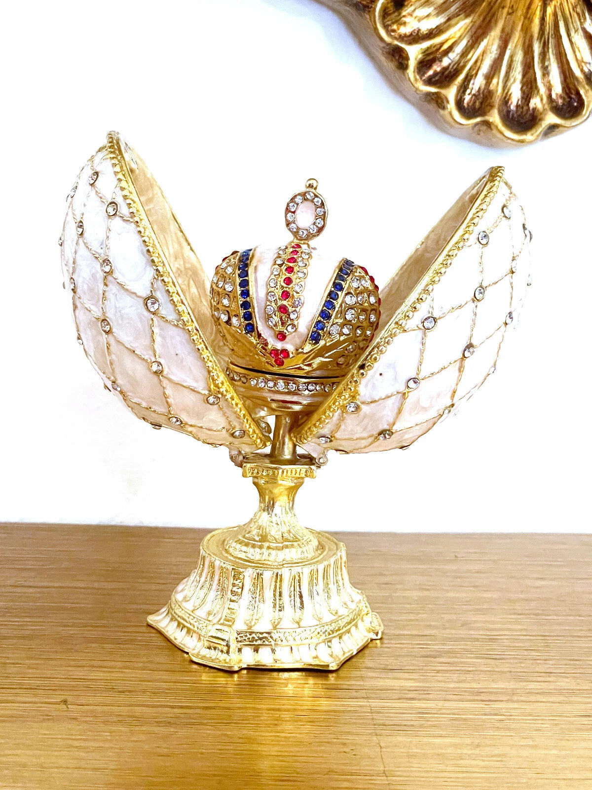 Beige Fabergé-Style Imperial Trinket Egg
