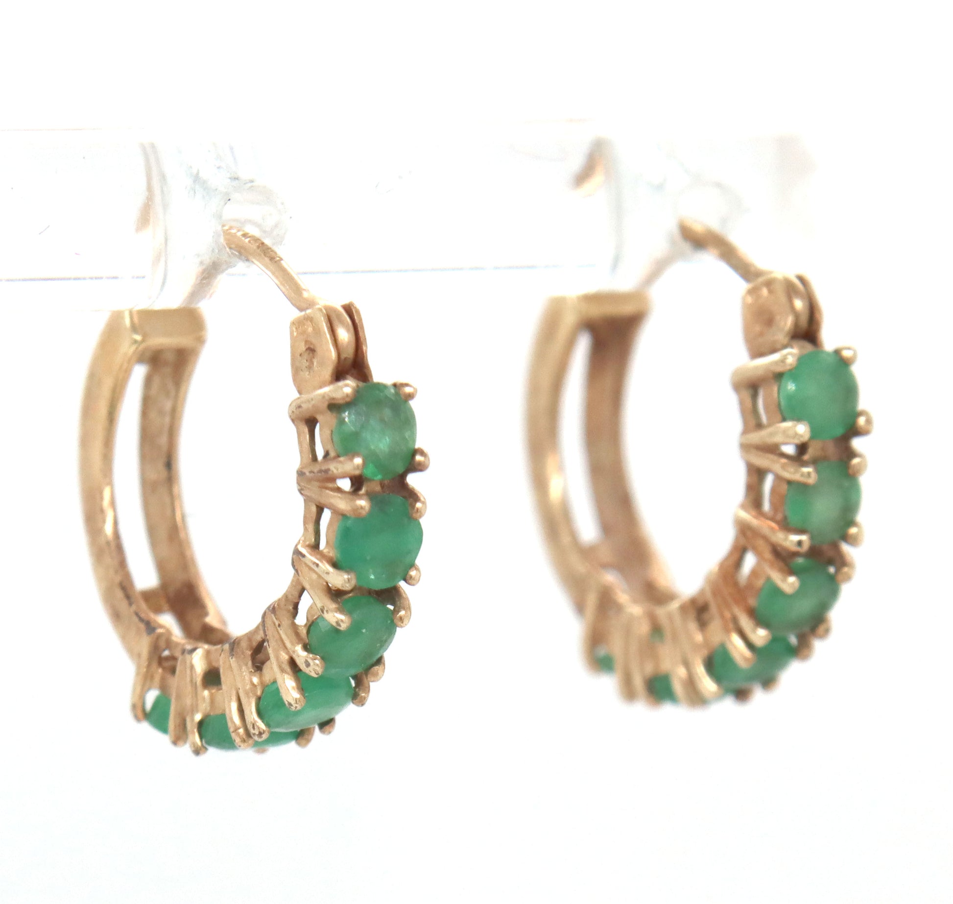 10kt Yellow gold emerald hoop earrings