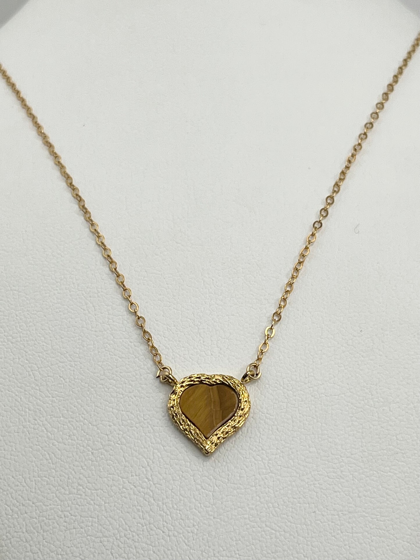 12KT Yellow Gold Filled Tiger Eye Heart Necklace