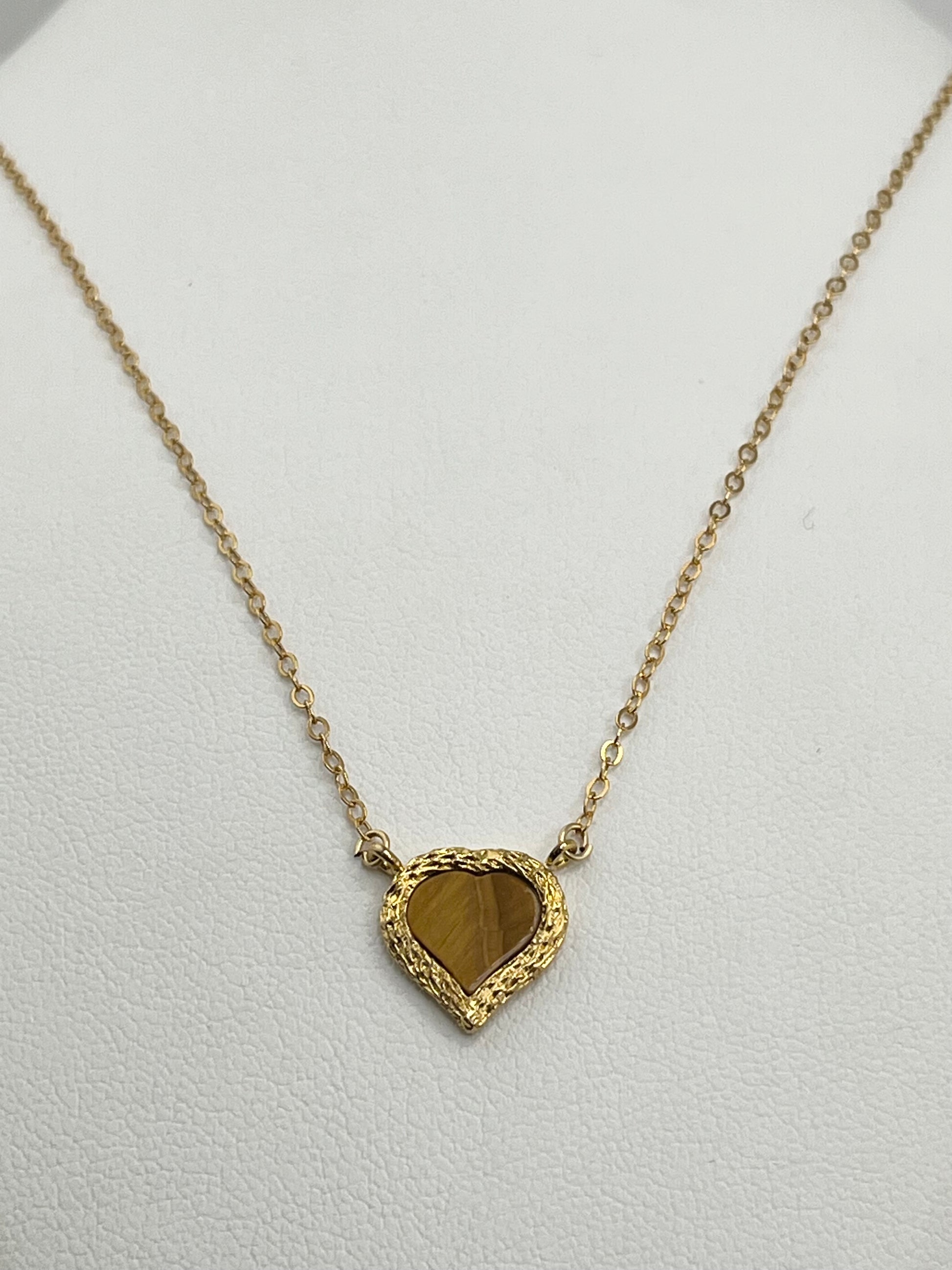 12KT Yellow Gold Filled Tiger Eye Heart Necklace